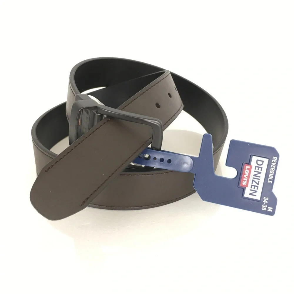 Denizen Levis Reversible Belt Mens Size M 34-36 Black Brown Vegan Leather NEW